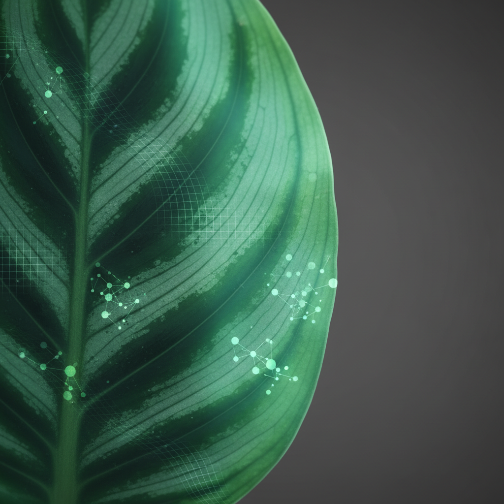 Technician diagnosing an indoor plant with sensors, notes, and AI interface